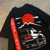 T-Shirts mit Auto-JDM-Kultur im japanischen Stil, GTR-Rennsport, Aufdruck auf der Rückseite für Herren, Streetwear, Originaldesign, Übergröße, 100 % Baumwolle